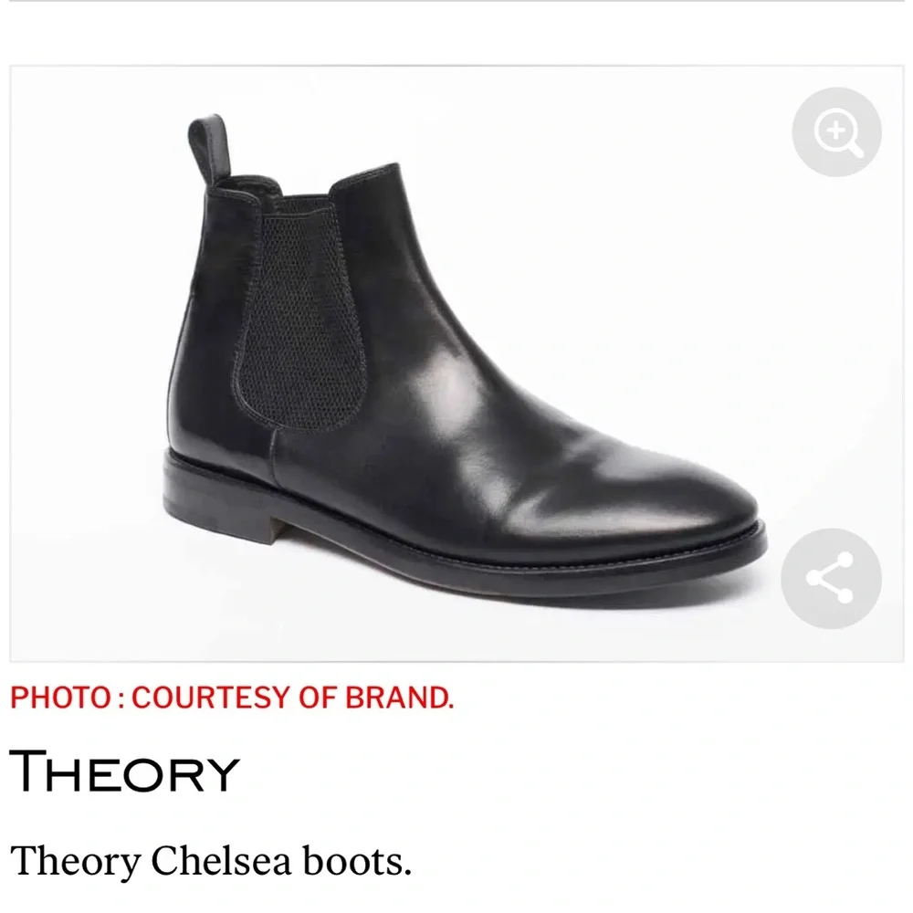 Theory Men’s Black Leather Pull On Chelsea Boots Size 11